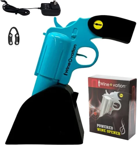WineOvation Abridor de vino con pistola eléctrica (azul) - Abre tu botella de vino rápidamente y sin complicaciones - El mejor sacacorchos Pistola
