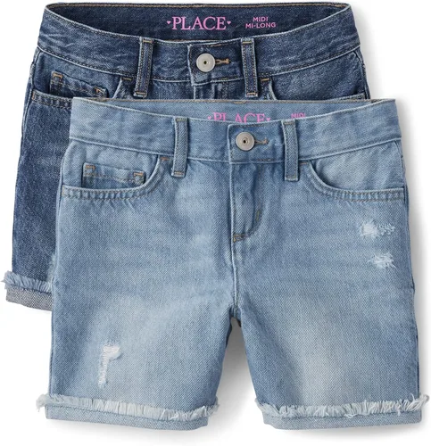 The Children's Place Paquete de 2 pantalones cortos de mezclilla desgastados para niña
