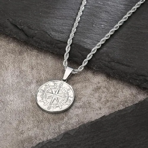 Miniatura 5 de KRKC&CO - Collar con dije de moneda, cadena de medallón de oro, brújulaSan CristóballeónMedusaÁngel círculo vintage collar de moneda para hombres