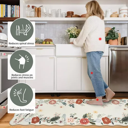 Miniatura 4 de Homcomoda Alfombras florales de cocina para piso, 3 piezas, alfombra de cocina antideslizante de granja, alfombra de cocina lavable, antideslizante