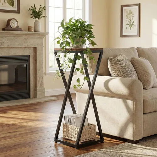 Miniatura 2 de Soporte alto para plantas de 2 niveles para interiores, mesa auxiliar cuadrada pequeña para el hogar 32.5" Height, Small Square Drink Table