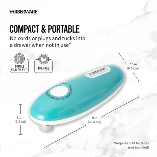 Miniatura 2 de Farberware Abrelatas automático compacto con pilas, manos libres, para cualquier tamaño de lata, con imán para quitar de forma segura la tapa