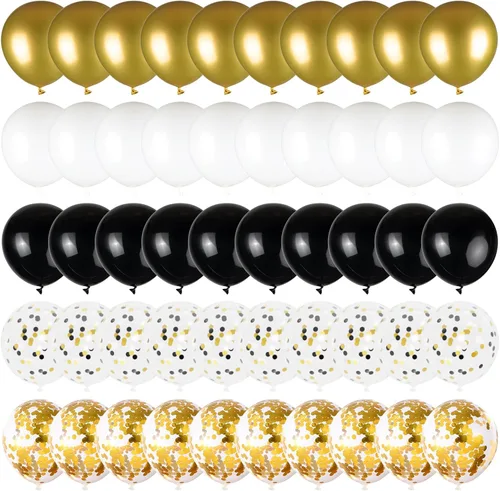 Miniatura 2 de 100 globos negros dorados y blancos con globos de confeti metálicos dorados y negros de 12 pulgadas para clase de graduación, decoración de fiesta