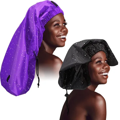SATINIOR 2 gorros de ducha extra grandes para trenza, impermeables, ajustables, reutilizables, con lazo de secado, gorros de pelo para mujeres,