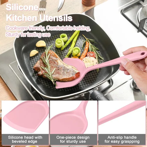 Miniatura 3 de P&P CHEF Juego de utensilios de cocina, 4 piezas de utensilios de cocina de silicona antiadherentes, cuchara sólida ranurada y resistente al calor