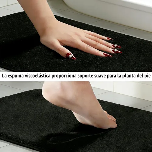 Miniatura 8 de Juego de alfombras de baño negros de espuma viscoelástica de 3 piezas con tapetes para inodoro, suaves y de apoyo, absorbentes de impactos