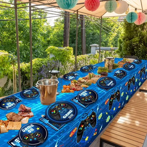 Miniatura 7 de Juego de suministros para fiesta de videojuegos, vajilla para 24 invitados, platos para fiesta de cumpleaños temática de juegos, decoración