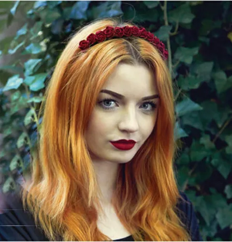 Miniatura 2 de Corona floral BOHO con diadema de rosas para el cabello (rojo oscuro)