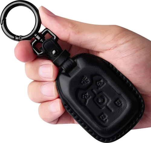Tukellen Compatible con funda de llave de cuero Chevrolet con llavero, compatible con Silverado GMC Sierra 2019 2020 2021, Negro