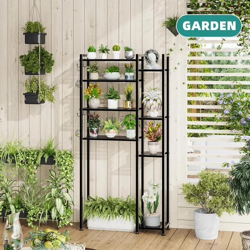 Miniatura 7 de Simple Trending Almacenamiento de 8 niveles sobre el inodoro con estante lateral, organizador de baño, estantes de metal para toallas, color negro