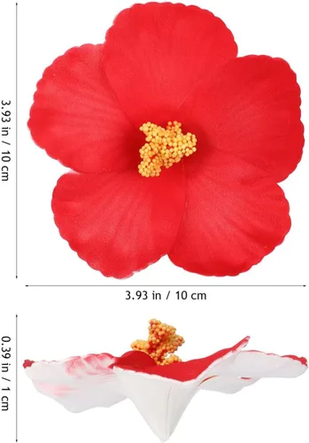 Miniatura 7 de Garneck 10 flores artificiales de hibisco, flores tropicales de imitación, flores de hibisco falsas rojas, plumeria vívida para Hawaii Luau mesa