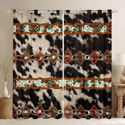 Miniatura 22 de Cortinas opacas de estilo bohemio occidental de 76 x 45 pulgadas, cortinas y cortinas de atrapasueños de vaca, cortinas del suroeste, cortinas