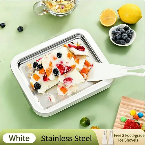 Miniatura 2 de Máquina para hacer helados enrollados, máquina de rodillo de helado de acero inoxidable con 2 espátulas, bandeja antiadherente de enfriamiento