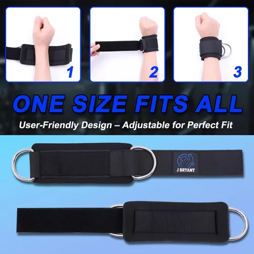 Miniatura 2 de Muñequeras para entrenamientos de máquina de cable, correas acolchadas con anillos en D reforzados para entrenamiento de fuerza, sistemas de polea