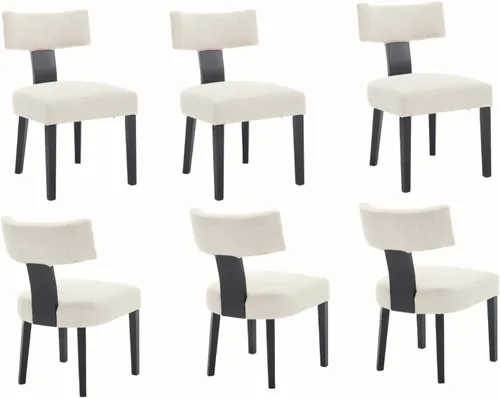 Miniatura 8 de Juego de 2 sillas de comedor de madera negra, modernas sillas tapizadas para comedor y cocina, asiento de lino beige y respaldo medio, silla