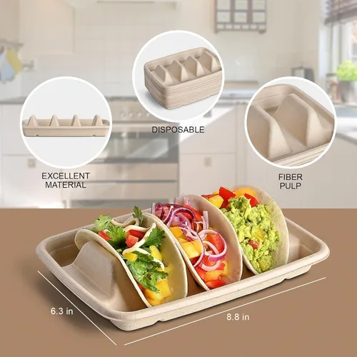 Miniatura 6 de 24 soportes desechables para tacos para fiestas, platos de tacos de papel prémium con 3 divisores, bandeja para tacos de fiesta para el martes