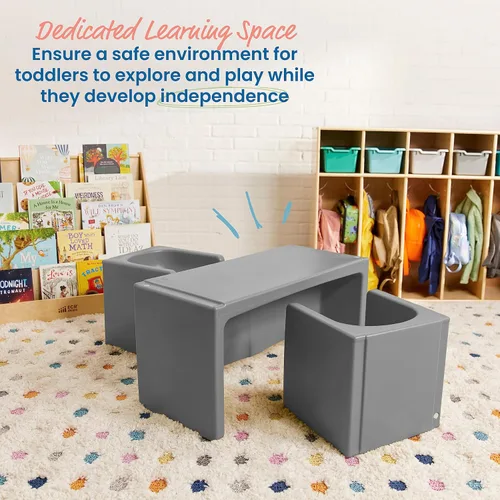 Miniatura 3 de ECR4Kids Tri-Me - Juego de mesa y sillas cubo, muebles multiusos, gris oscuro, 3 piezas