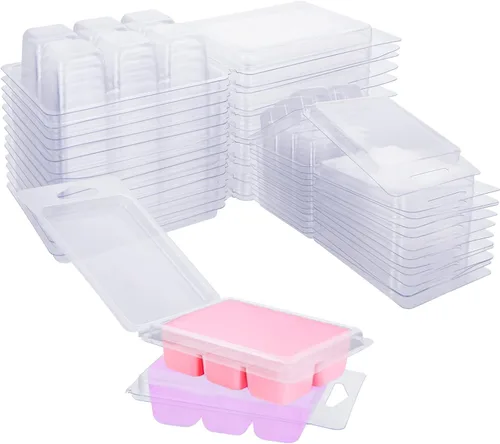 Miniatura 7 de JMIATRY 150 paquetes de recipientes de cera derretida a granel, 6 cavidades, moldes cuadrados de cera de plástico para derretir ceras, ceras