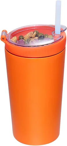 Miniatura 8 de Vaso de aperitivos con tapa y pajita, taza de café de viaje 2 en 1 aislada de acero inoxidable, botella de agua con taza de aperitivo