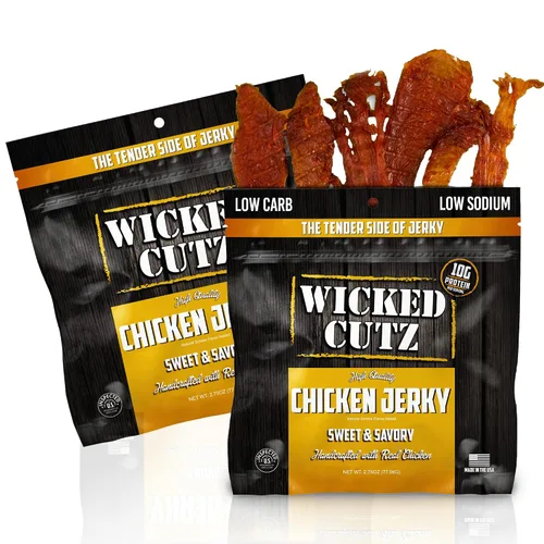 Wicked Cutz Cecina de pollo dulce y salada, 1.06 oz de proteína por bolsa, alternativa tierna y fácil de masticar a los palitos de pollo, aperitivos
