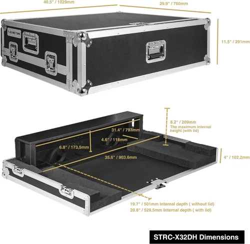 Miniatura 7 de Sound Town ATA Estuche de Mezclador de Madera Contrachapada con Protección de Espuma Interior, Casa de Perro y Ruedas con Respaldo para Consola