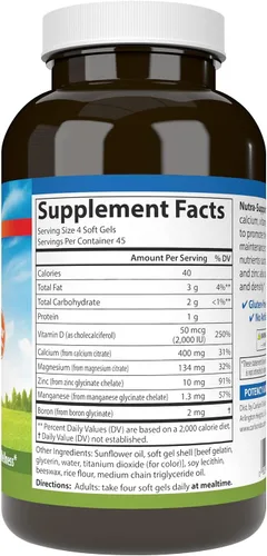 Miniatura 2 de Carlson - Nutra-Support Hueso, calcio, magnesio y vitamina D3, salud ósea, absorción de calcio y bienestar óptimo, 180 cápsulas blandas