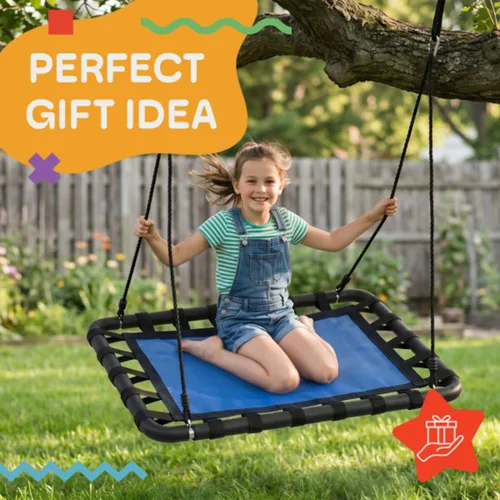 Miniatura 6 de Hey Play - Columpio de plataforma para niños, juego de columpios, rama de árbol o parque infantil, plataforma rectangular de 40 x 30 pulgadas