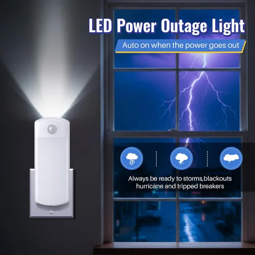 Miniatura 2 de Paquete de 2 luces LED de fallo de alimentación, 4 en 1 linternas recargables enchufables con detección de movimiento, luces LED de emergencia