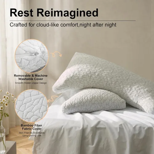Miniatura 5 de Almohadas de espuma viscoelástica Luneast para dormir ajustable, transpirable, para dormir de lado, espalda y estómago, funda de almohada lavable