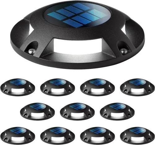 Home Zone Paquete de 12 Luces Solares para Terraza al Aire Libre, Negro, 120 Lúmenes Total, Impermeable, del Anochecer al Amanecer, Carcasa de
