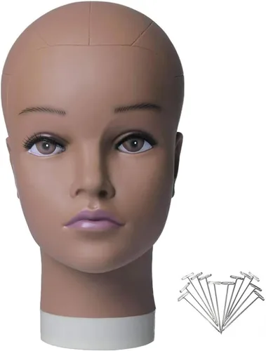 HAIRWAY Cabeza de maniquí femenina, soporte de maniquí de cosmetología, cabeza de maniquí para pelucas, maniquí de muñeca para hacer pelucas y Marrón