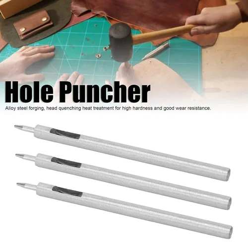 Miniatura 2 de YWBL-WH 3 piezas de perforador de cuero para manualidades, herramienta de perforación de acero aleado para correas de reloj, cinturones