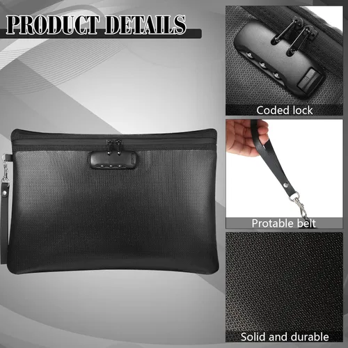 Miniatura 4 de Nezyo Bolsa de documentos de dinero segura ignífuga con cerradura, 2 piezas, diario notario, bolsa impermeable con cremallera para almacenamiento