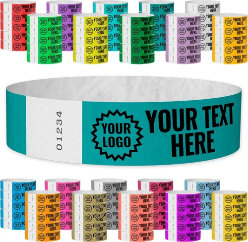 Miniatura 14 de WristCo Pulseras de Impresión Personalizada Azul Neón – 2,000 Unidades Tyvek ¾" x 10" – Añade Cualquier Texto, Logotipo e Imagen y Recibe Pulseras