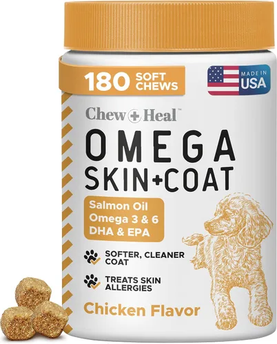 Miniatura 10 de Omega para perros – 180 deliciosos masticables suaves – Golosinas de aceite de salmón para la piel y el pelaje, alivio de la picazón – Mezcla