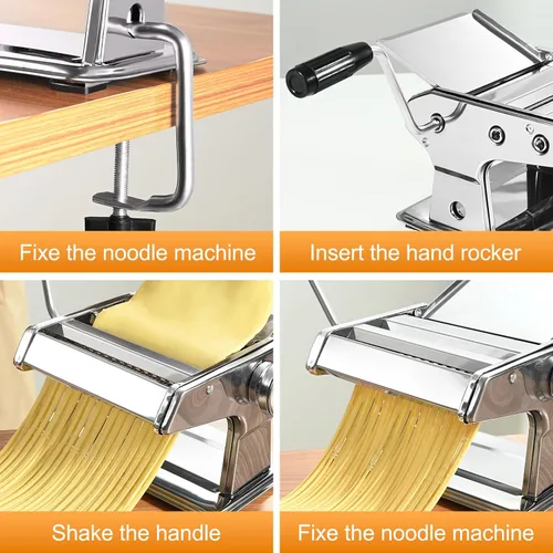Miniatura 5 de FrutPunch Máquina manual para hacer pasta, 9 ajustes de grosor ajustables, rodillo y cortador para espaguetis, fettuccine, lasaña