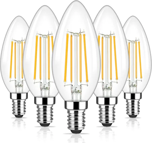 Brightever Bombillas LED E12 de Candelabro Regulables Equivalentes a 60W, Paquete de 5 Bombillas B11 de 6W para Candelabro, 620Lm 2700K Blanco 60w