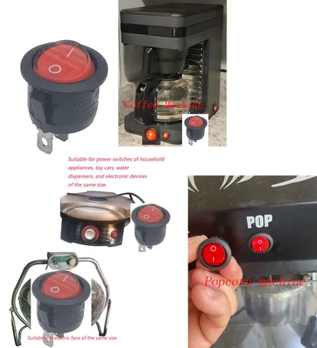 Miniatura 5 de 3pin 2position KCD1-105 0.787 in Diámetro Redondo Rojo RockerSwitches Cintas de correr, cafetera, cortacésped, soplador de nieve, chimeneas