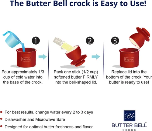 Miniatura 8 de Campana de mantequilla – The Original Butter Bell Crock por L. Tremain, plato de mantequilla de cerámica francesa, café mate y colección retro
