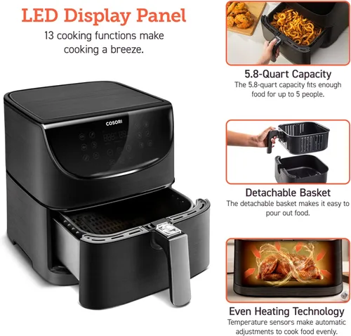 Miniatura 10 de COSORI Air Fryer - Horno tostador inteligente 11 en 1 de 5.8 cuartos de galón, libro de cocina de 100 recetas, más de 200 recetas en línea, control