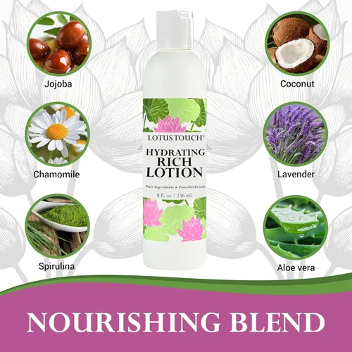 Miniatura 2 de Lotus Touch Loción de masaje hidratante rica - Aceites de jojoba y coco 100% puros más extractos de hierbas - Sin perfume - Max Glide, rica