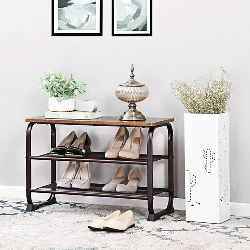 Miniatura 2 de VASAGLE - Banco para zapatos, estante de almacenamiento de 3 niveles para entrada, pasillo, sala de estar, muebles de acento industrial con marco