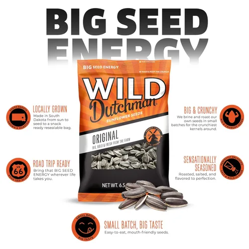 Miniatura 5 de Wild Dutchman Semillas de girasol tostadas en una bolsa resellable para una frescura definitiva y un fácil vertido, paquete de 6 sabores variados