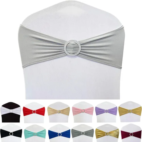 Miniatura 15 de Cintas elásticas de elastano para sillas 50 unidades, lazos elásticos para sillas con hebilla deslizante para decoración de bodas, fiestas, Azul bebé