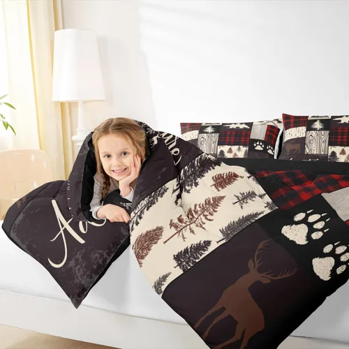 Miniatura 6 de Inserto de edredón retro de cabaña para niños, juego de edredón de retazos a cuadros para niños, adolescentes y adultos, juego de ropa de cama