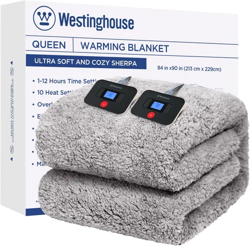 Miniatura 8 de Westinghouse Manta Eléctrica Tamaño Throw, Manta Térmica de Felpa Sherpa Suave con 6 Niveles de Calefacción y 2-10 Horas de Apagado Automático, Gris