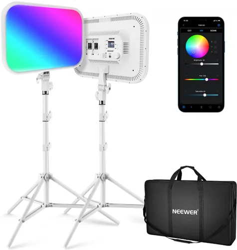 Miniatura 14 de NEEWER RGB168 Panel de Luz LED RGB de Video de 18.3" con Control de Aplicación, Kit de Soporte de Trípode de 2 Paquetes, 60W/360°