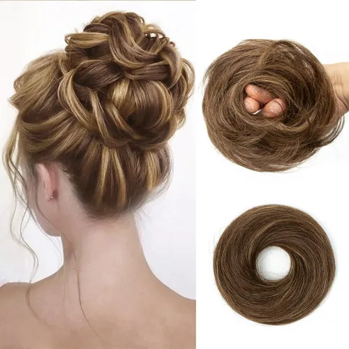 Miniatura 33 de Moño de Cabello Humano 100%, Moño Desordenado Pieza de Cabello Extensiones de Cabello Humano Real Moño de Cabello Rizado Natural Piezas de Cabello