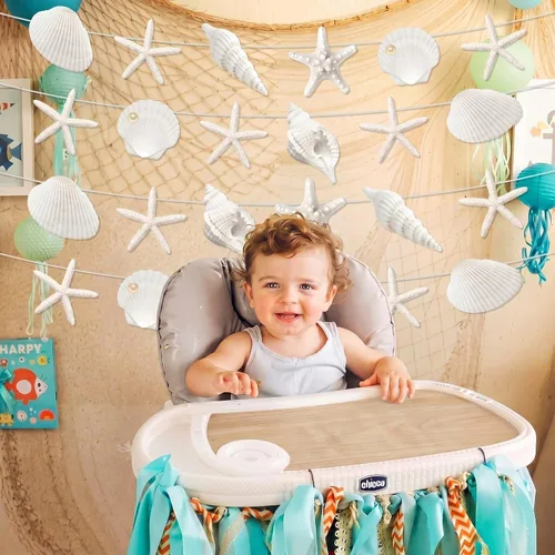 Miniatura 2 de Pajean 40 Pcs Beach Seashell Garland Banner with Pearl Print Starfish Cutouts, Coastal Nautical Hanging Decor for Bridal Shower Wedding Reception