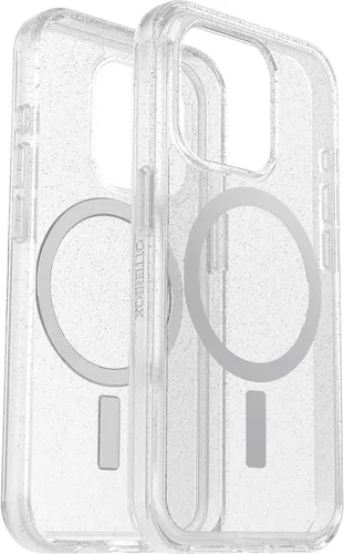 Miniatura 5 de OtterBox Funda transparente para iPhone 15 Pro (solamente) de la serie Symmetry, polvo de estrellas (transparente/plateado), se acopla a MagSafe